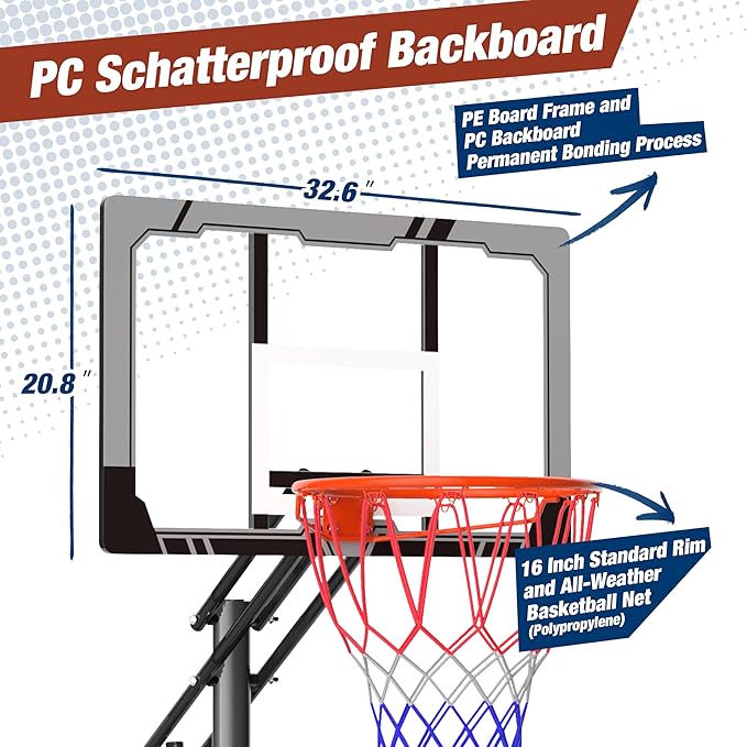 Basketball Hoop Outdoor with 45 Inch Shatterproof Backboard, Portable Basketball Goal System 4.8-10ft Height Adjustable for Kids, Youth, Adults, Backyard/Driveway/Indoor