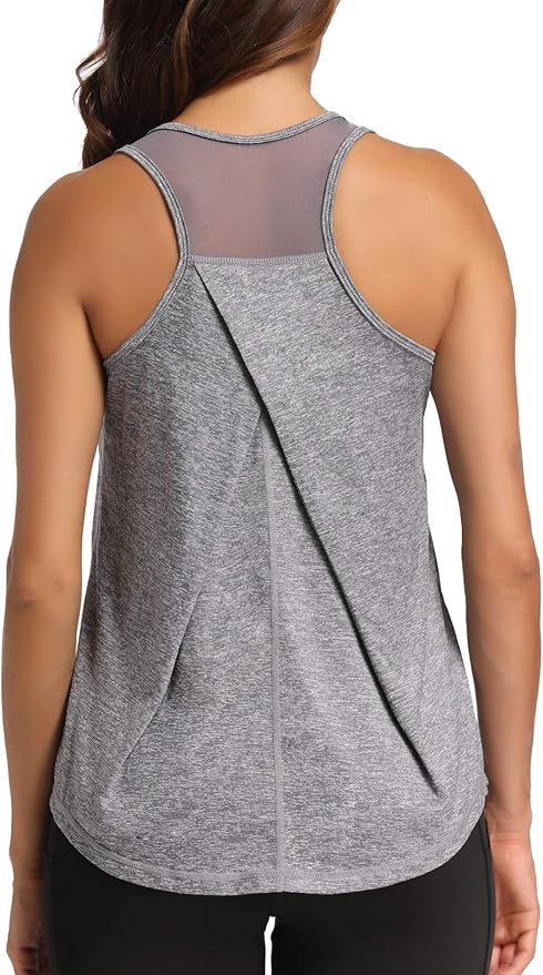 Aeuui Womens Workout Tops for Women Racerback Tank Tops Mesh Yoga Shirts Athletic Running Tank Tops Sleeveless Gym Clothes