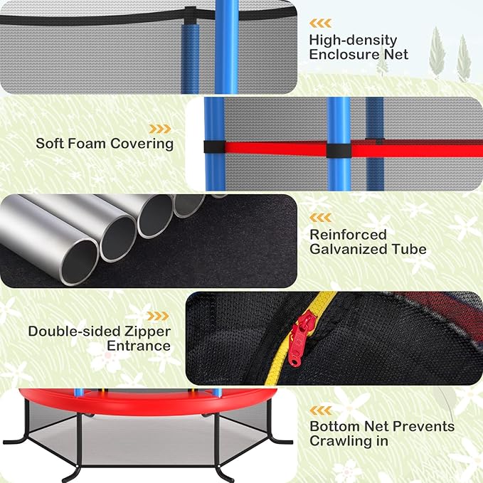 GYMAX Toddler Trampoline, 55” Trampoline for Kids with Bottom-to-Top All-Round Enclosure Net & Seamless Jumping Mat, ASTM Approved Easy Assembly Kids Mini Trampolines Indoor/Outdoor