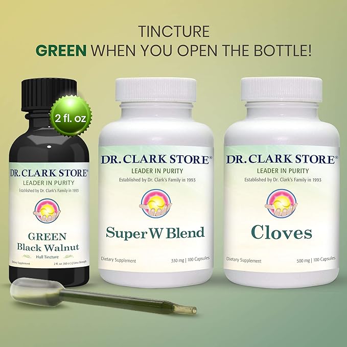 Dr Clark Store Intestine Support & Cleanse Kit - with Original Green Tincture from Black Walnut Hulls, Wormwood, and Cloves-Helps Maintain Optimum Intestinal Function