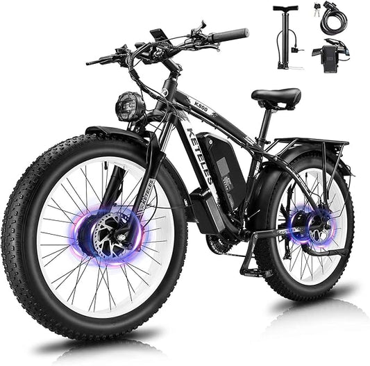 Electric Bike for Adults, AWD Ebike Dual Motor, 26'' Fat Tire Peak 4000W Ebikes with 48V 23AH Battery Hydraulic Brake Electric Bicycle, 21 Speed Dirt Bikes UL Certified