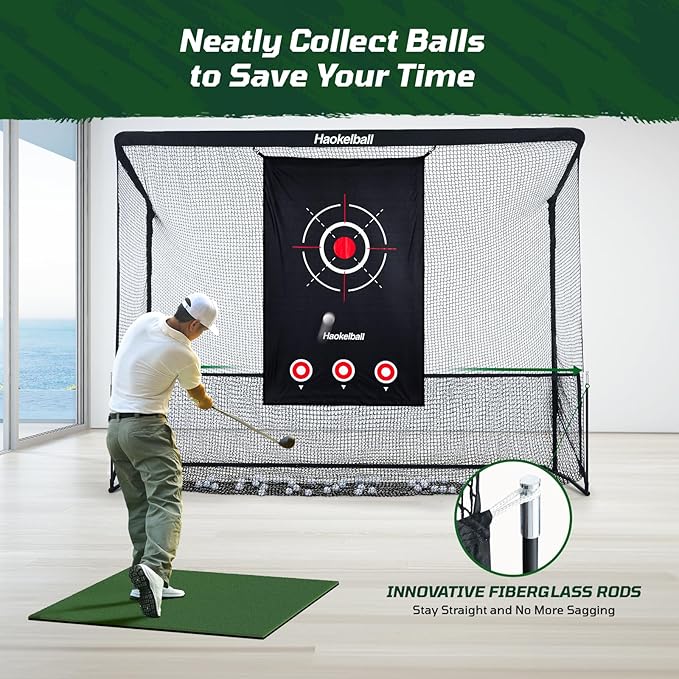 Haokelball Golf Practice Net - 10x7.5ft Hitting Net with Target Cloth for Indoor or Outdoor Use, Heavy Duty with Carry Bag