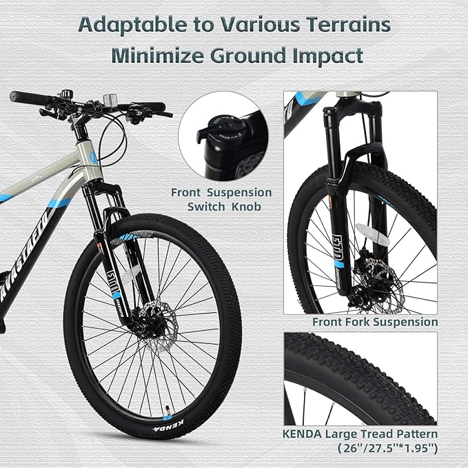 AVASTA Earth 26 27.5 inch Mountain Bike with 21-Speed，Aluminum Frame, Dual Disc Brake, Comfortable Saddle,Multiple Colors