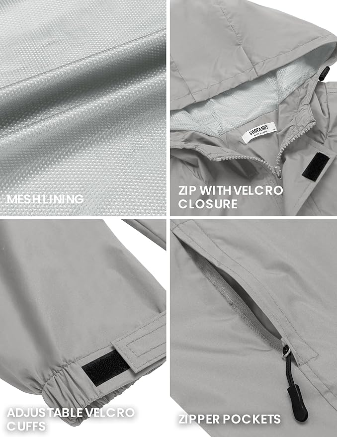 COOFANDY Men's Rain Jacket Waterproof With Hood Lightweight Packable Shell Raincoat Windbreaker For Cycling Golf Travel