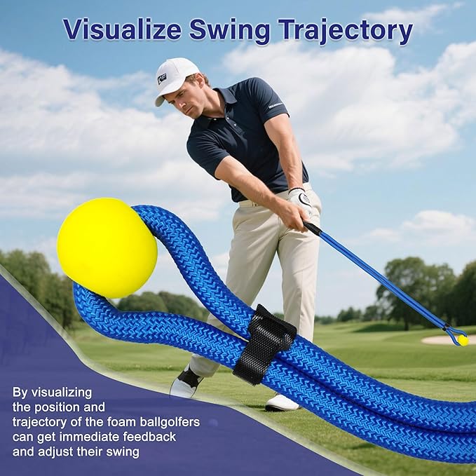 Golf Rope Swing Trainer, Golf Swing Training Aid to Improve Speed, Accuracy, Rhythm, Flexibility and Strength, Portable Golf Training Tool for Indoor/Outdoor Practice