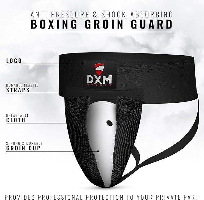 DXM SPORTS Boxing Groin Protector Men – Adjustable Groin Guard for Kickboxing, Taekwondo Sparring Gear, Muay Thai, Martial Arts Training