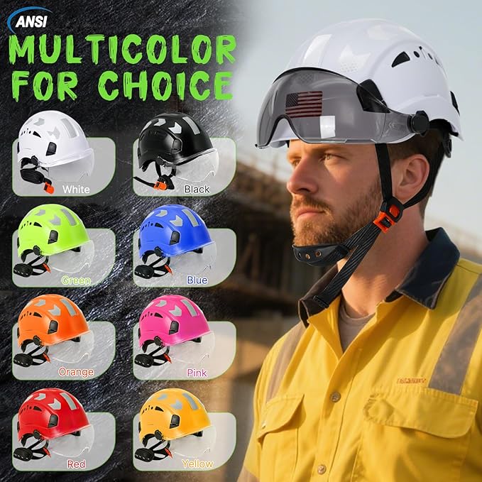 AOLAMEGS Construction Safety Hard Hat - ANSI Z89.1 Type Ι OSHA Approved Safety Helmets with Chin Straps Lightweight Reflective Vented ABS Hard Hats For Men Women Industrial Workwear 6-point Suspension