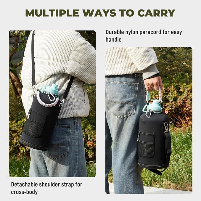 COKTIK 128 oz Insulated Water Bottle, Triple Wall Stainless Steel Flask, Keeps Drinks Cold for 48 Hrs Leak-Proof & BPA-Free Half Gallon Jug with Paracord Handle, Straw & Spout Lids(Bubble Gum)