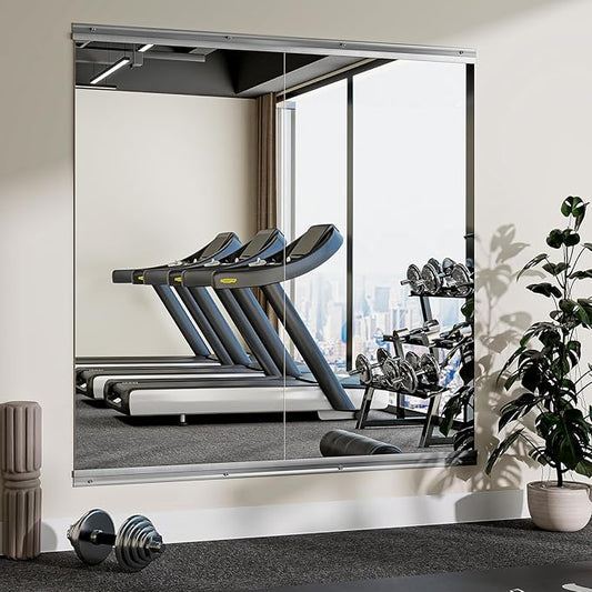 Home Gym Mirror - 2 PCS 28×55 inches, Large Frameless Wall Mounted Full Length Body Mirror for Dancing Studio, Exercise, Fineness, Yoga, Tempered Glass