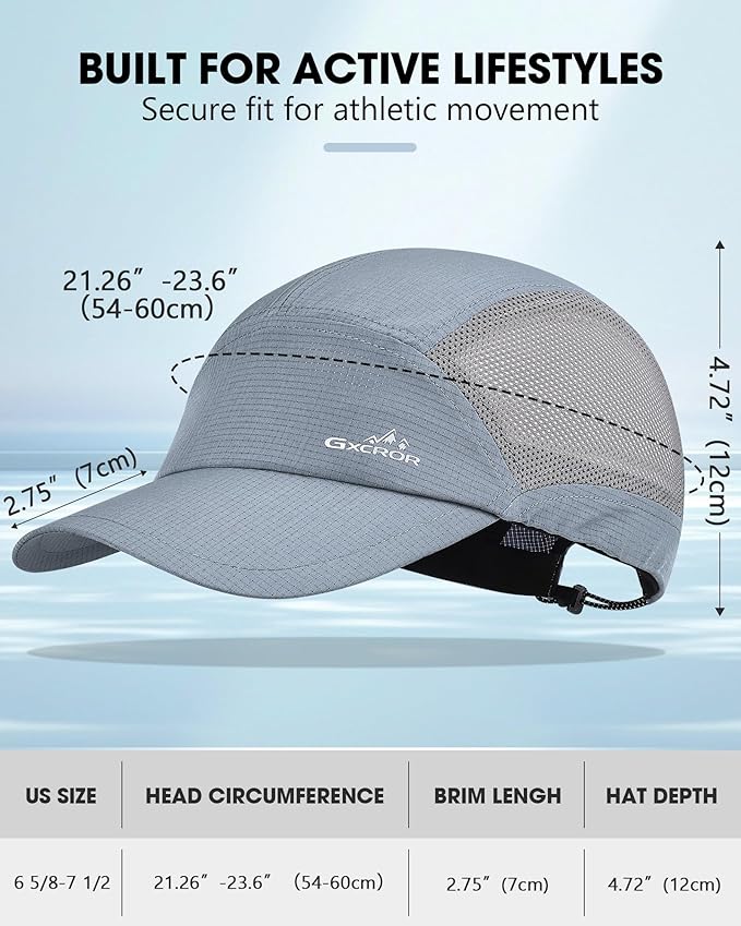 GXCROR Performance Baseball Cap for Men & Women - UPF 50+ Running Hat, Lightweight Quick-Dry Sports Hat for Golf, Hiking, Gym