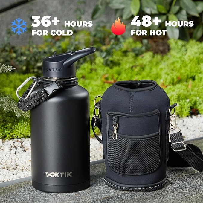 COKTIK 64oz Half Gallon Water Bottle - Triple Insulated Stainless Steel Flask, 48hr Cold Retention, Leakproof & BPA-Free, Large Water Jug for Gym, Hiking, Camping, Outdoor Sports (Midnight)