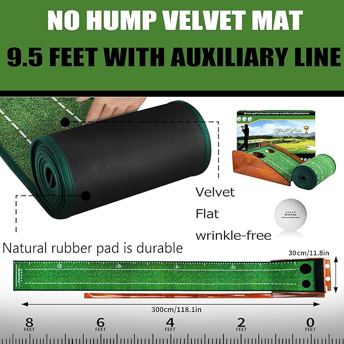 GimYaa Golf Putting mat Green Indoor and Outdoor with Auto Ball Return,Game Practice Golf Gifts for Home, Office, Backyard Indoor Golf and Outdoor Use, Crystal Velvet Mat