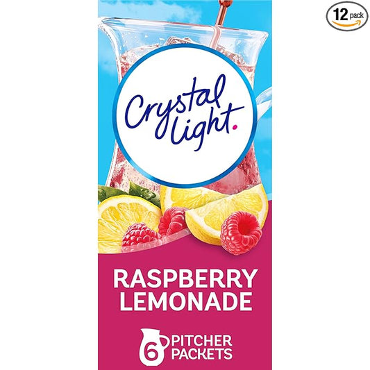 Crystal Light Raspberry Lemonade Artificially Flavored Powdered Drink Mix, 72 ct Pack, 12 Canisters of 6 Pitcher Packets