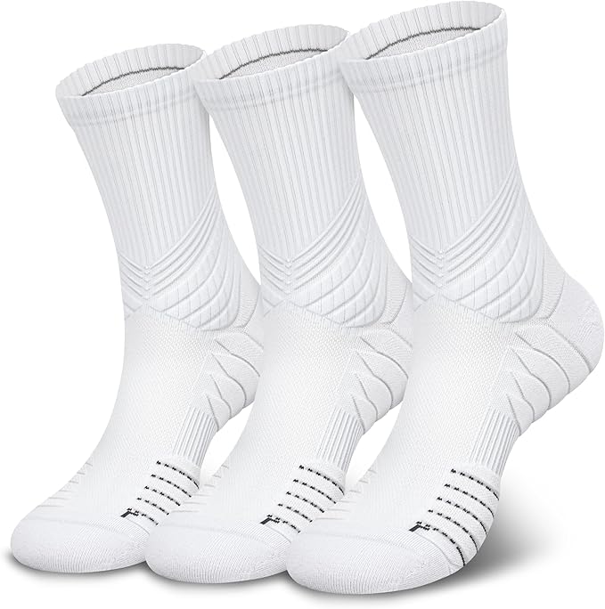 Hylaea Compression Running Socks for men, Coolmax Anti-Blister Cushion Crew Socks for Athletic, Moisture Wicking & Seamless