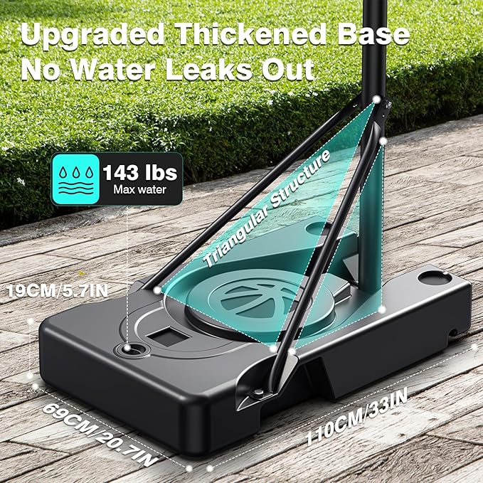 Basketball Hoop Outdoor, 10FT Adjustable Height, Portable Basketball Hoops Goal Court System w/ 45in Shatterproof Backboard for Kids Youth Adults