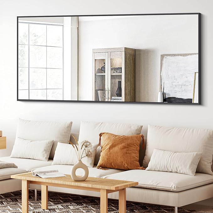 Bathroom Mirror,30x60 inch Large Wall Mirror for Bathroom Wall Mounted Black Rectangle Corner Mirrors,Black Bathroom Mirror for Living Room,Farmhouse,Bedroom Entryway,Horizontal/Vertical