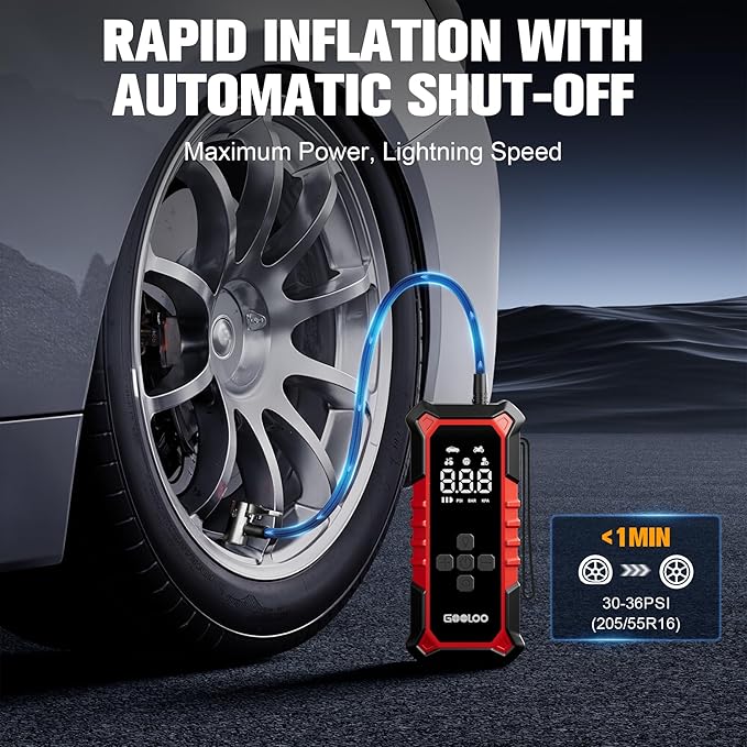 GOOLOO A6 Gear Tire Inflator Portable Air Compressor, 160 PSI Cordless Tire Inflator with Digital Pressure Gauge ＆LED Light, Air Pump for Car Tires, Bike, Motorcycle, Balls
