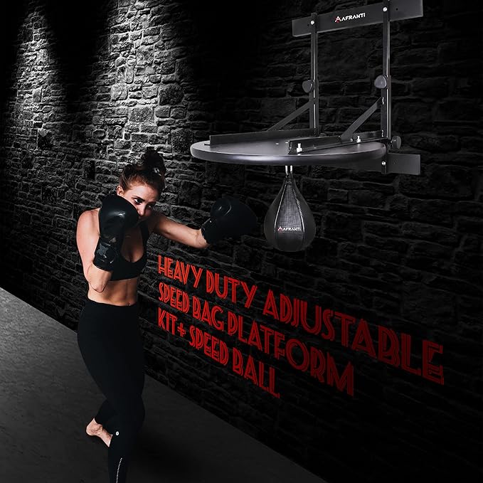 Heavy Duty Adjustable Speed Bag Platform Kit 24" + Speed Punching Ball (10"x7") Adjustable Height Wall Mount Professional Fitness Ball Boxing Reaction Training Kit