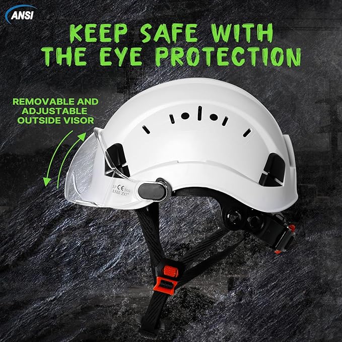 AOLAMEGS Construction Safety Hard Hat with Visor-ANSI Z89.1 OSHA Approved Construction Safety Helmet,Vented White Hard Hats with Chin Straps for Men Women Adults for Outdoor Indoor Industrial Workwear