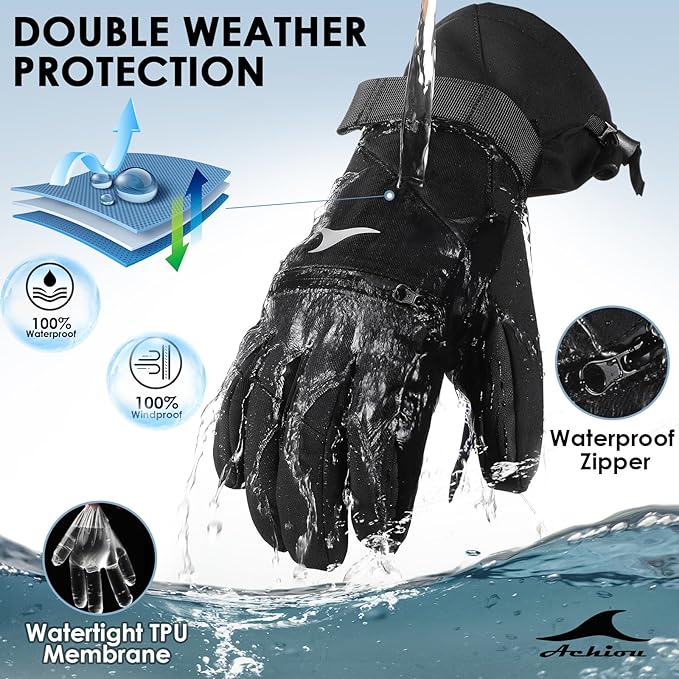 Achiou Ski Gloves,Winter Cold Weather Gloves for Men Women,Waterproof Touchscreen Snow Mittens