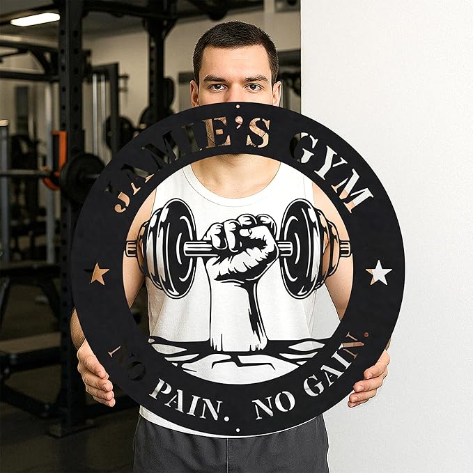 Custom Gym Metal Sign Personalized Workout Room Wall Art, Fitness Powerlifting Home Garage Center Motivational Decor, Gift for Women, Men, Dad, Papa, Grandpa, Mother, Sister, Girls, Modern Mount