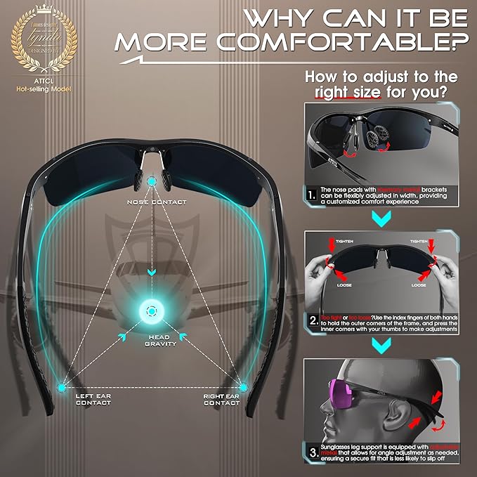 ATTCL Men's Sports Polarized Sunglasses Men for Driving running Fishing Golf - UV Protection Sun glasses Metal Frame