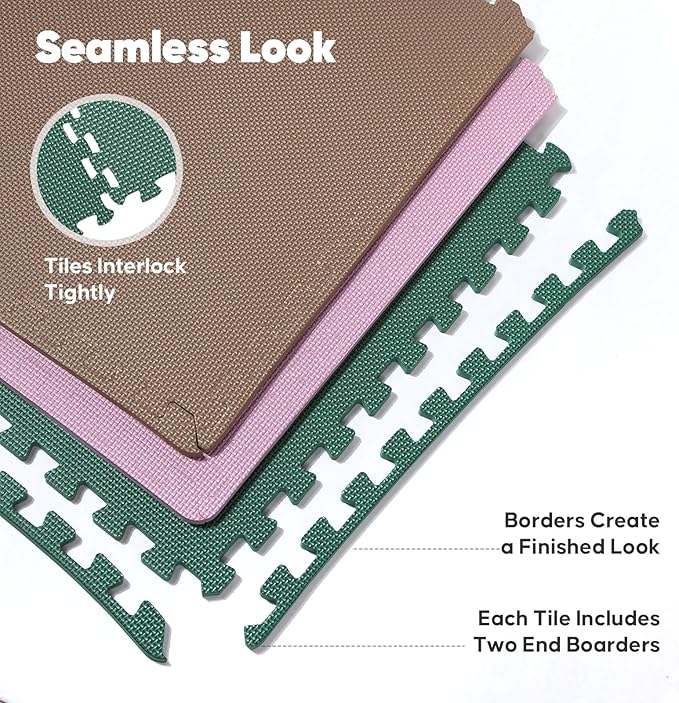 Home Gym Mat, Puzzle Exercise Mat, EVA Interlocking Foam Floor Tiles for Home Workout Equipment and Kids' Play Areas - Blue, 24 in x 24 in x ½ in - (Pink, 24 Pack(96 SQ FT))