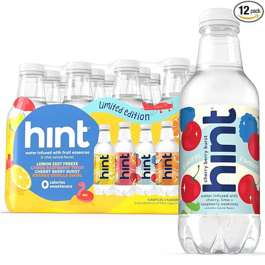 Hint Fruit-Infused Bottled Water, Summer Classics Variety Pack - Sugar Free Flavored Water with Zero Calories, Natural Fruit Essences, and No Artificial Sweeteners - 16 Fl Oz (Pack of 12)