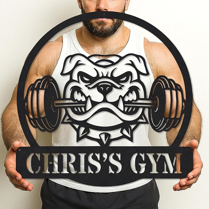 Custom Metal Gym Sign for Workout Room, Motivational Home Fitness Powerlifting Garage Center Decor, Personalized Wall Art Gift for Women, Men, Dad, Papa, Grandpa, Mother, Sister, Girls, Modern Design