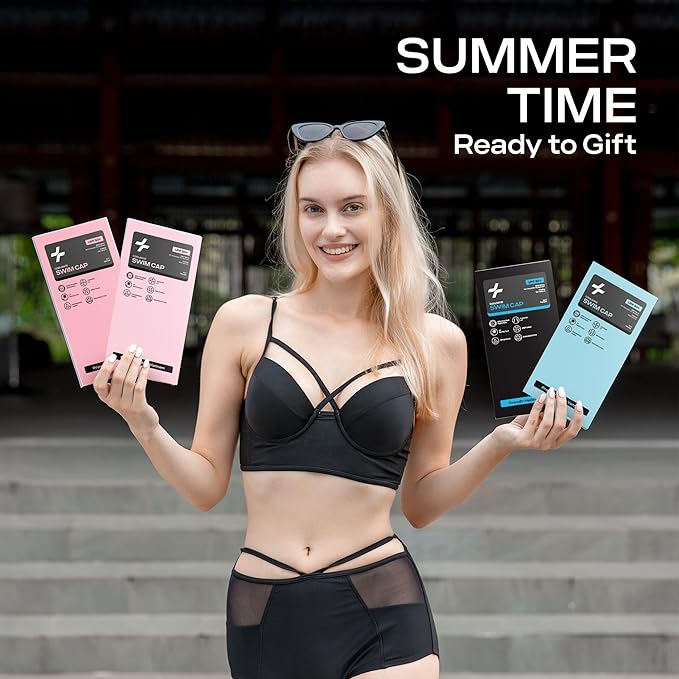 COOLMATE Fabric Swim Cap for Adult Women Men Kid 3 4 6 8 14 16, Silicone Water Resistant Layer, Cloth Swim Cap Gifts for Swimmers, Lightweight for Pool, Lap Swimming (1 pc)