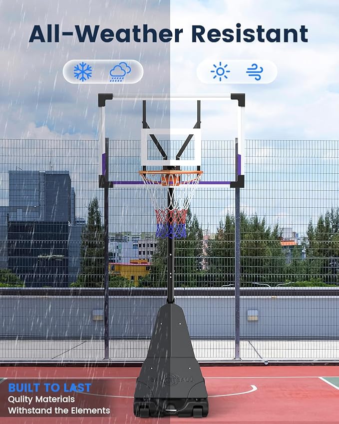 Basketball Hoop Outdoor Portable 44/48 Inch Backboard, 10ft Quickly Adjustable Basketball Goal System with Wheels for Court/Backyard/Driveway