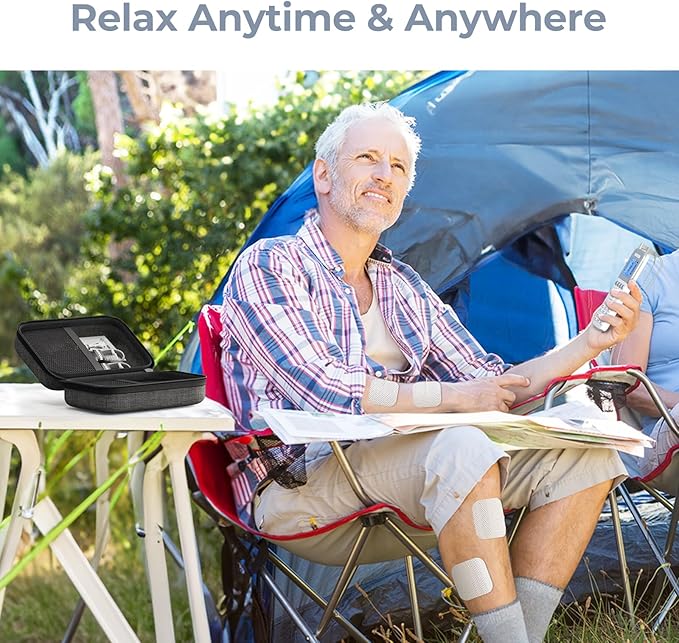 AUVON 4 Outputs TENS Unit 24 Modes Muscle Stimulator with EVA Travel Case, Rechargeable TENS EMS Machine with Easy-to-Select Button Design for Pain Relief, 2X Battery Life, 10 Electrode Pads