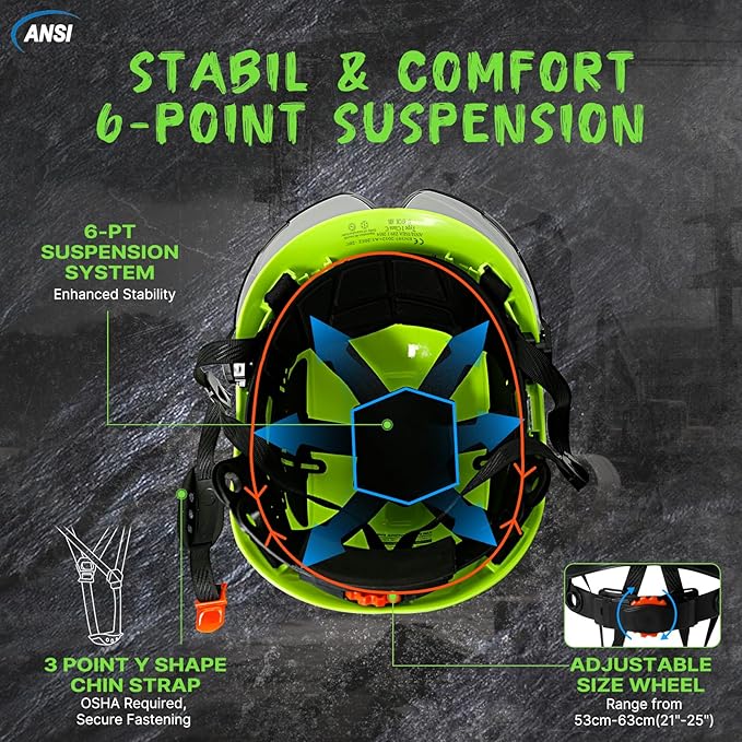 Aolamegs Construction Hard Hats for Adults - Hard Hats Construction OSHA Approved with Smoke Visor for Men Women ANSI Z89.1 Vented Safety Helmet, Hard Hat with Chin Strap,6 Point Suspension （Green