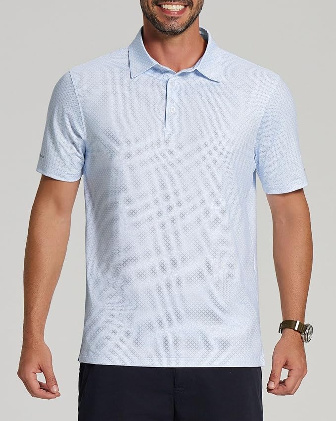 Golf Shirts for Men - Moisture Wicking Short Sleeve Performance Sport Casual Striped Collared Mens Polo Shirt