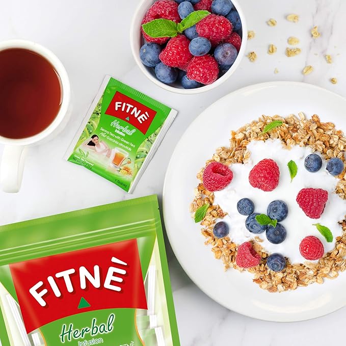 FITNE Green Tea Herbal Honey Lemon With Garcinia Senna Infusion Gentle Detox Cleanse High Antioxidant No Calories Stevia Sweetener, 60 Tea Bags