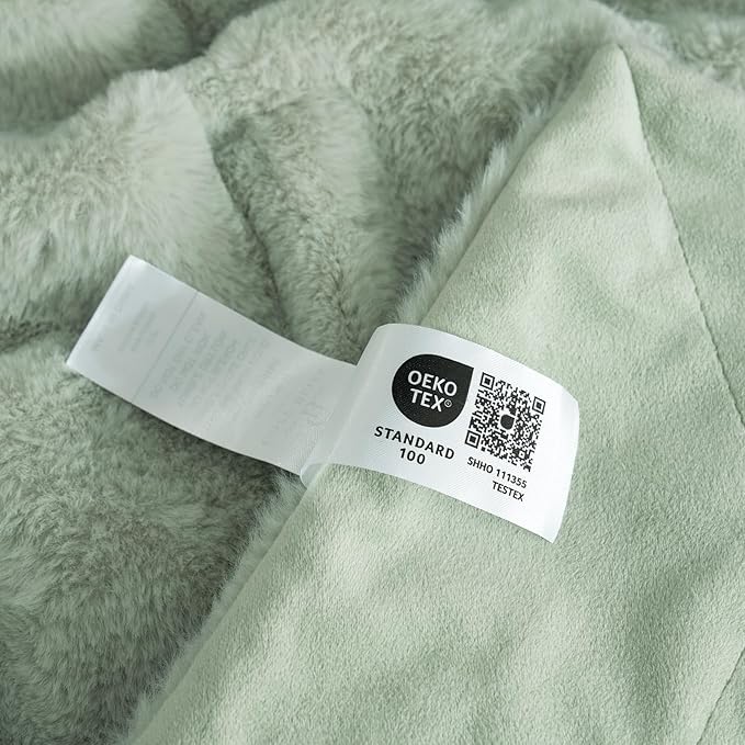 Cozy Bliss Faux Fur Throw Blanket for Couch, Cozy Warm Plush Striped Blanket for Sofa Bedroom Living Room, 90 * 90 Inches Green