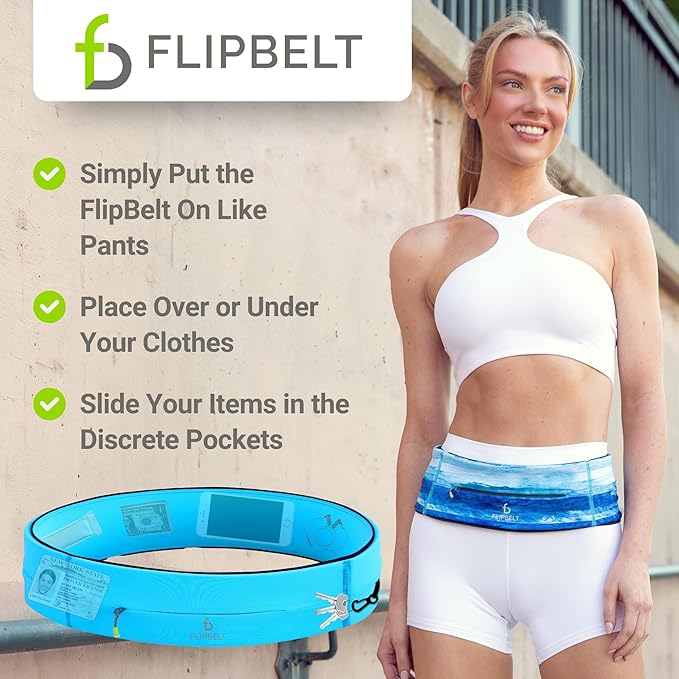 FlipBelt Zipper Running Belt, Waist Pack for Fitness and Running, US Company