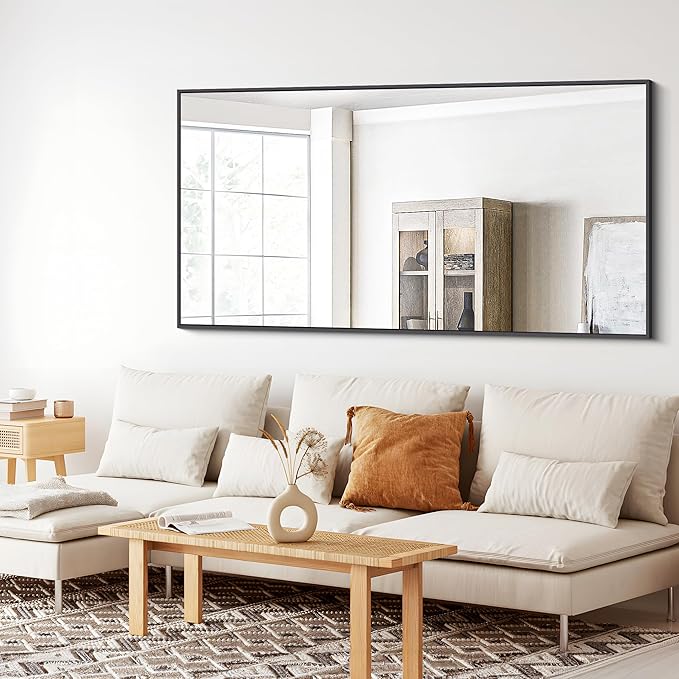 Bathroom Mirror, 30x55 inch Wall Mirror for Bathroom Wall Mounted Black Rectangle Square Corner Mirrors, Black Bathroom Mirror for Living Room, Farmhouse, Bedroom Entryway, Horizontal/Vertical