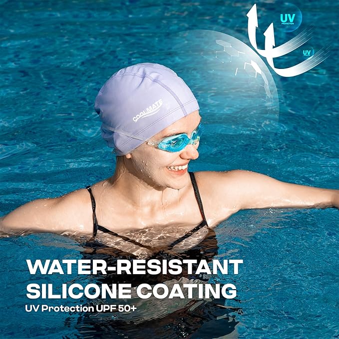 COOLMATE Fabric Swim Cap for Adult Women Men Kid 3 4 6 8 14 16, Silicone Water Resistant Layer, Cloth Swim Cap Gifts for Swimmers, Lightweight for Pool, Lap Swimming (1 pc)