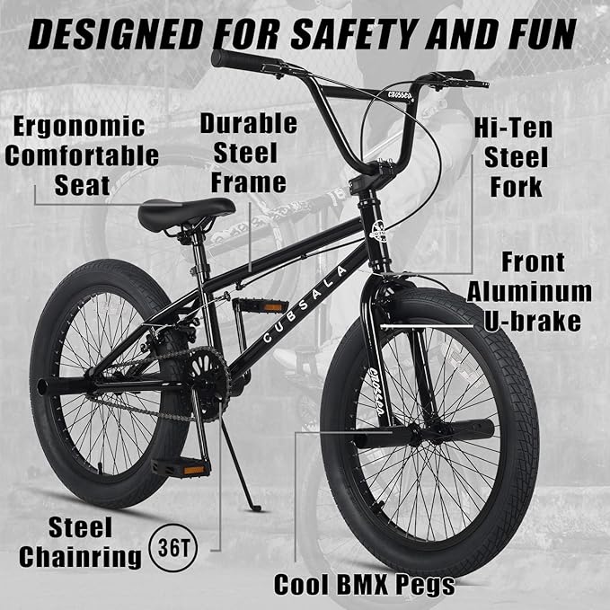 Freestyle BMX Bike, 18 20 Inch Kids Bicycle for 5-13 Years Old Kids and Beginner Level Rider, Multiple Colors