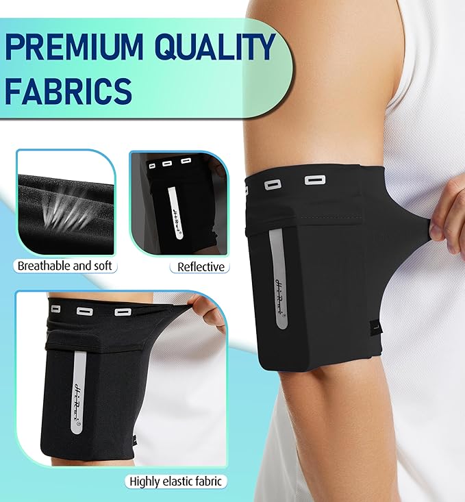HiRui Running Armband Sleeve Universal Sports Armband Cell Phone Holder Armband for Exercise Workout, Compatible with iPhone 16/15/14/13/Plus/Pro Samsung Galaxy All Phones (XL, Black)