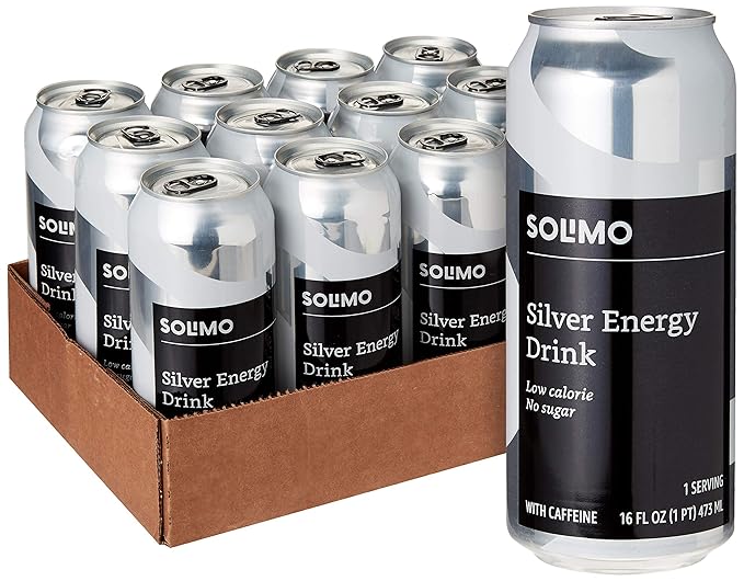 Amazon Brand - Solimo Silver Energy Drink, Sugar-Free, Vegan, Low-Calorie, 16 fl oz (Pack of 12)
