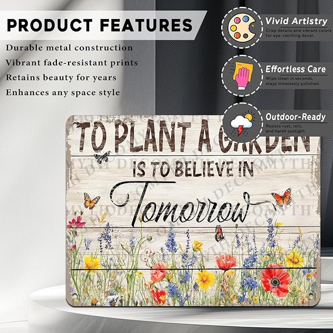 Gardening Vintage Metal Sign Plaque To Plant A Garden is To Believe Tomorrow Sign for Home Greenhouse Living Room Bedroom Outdoor Decor 12 * 16inch