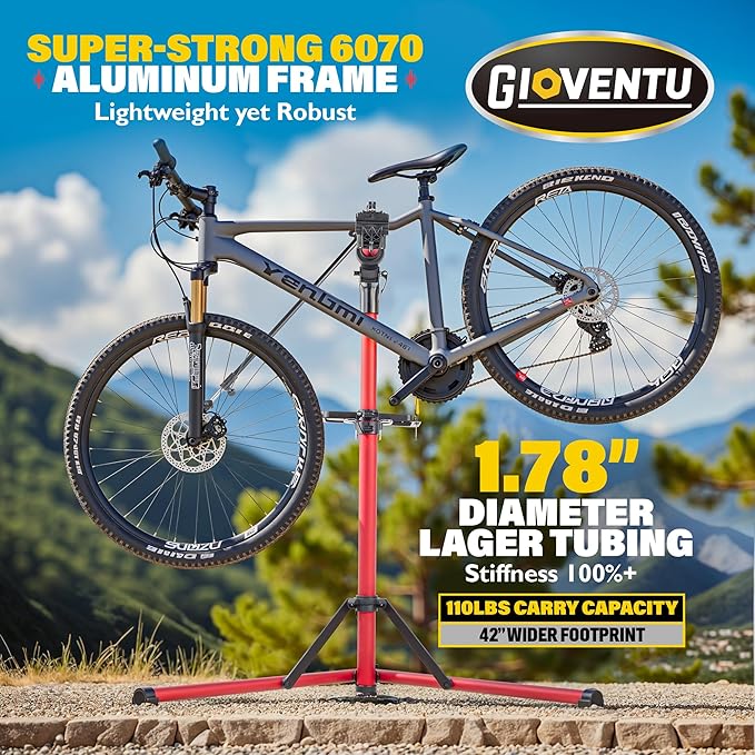 Gioventù 110 LBS E Bike Repair Stand, Heavy Duty Bicycle Maintenance Stand with High-Strength Steel, Bike Mechanic Workstand for E-bikes, Mountain Bikes and Road Bikes - Red