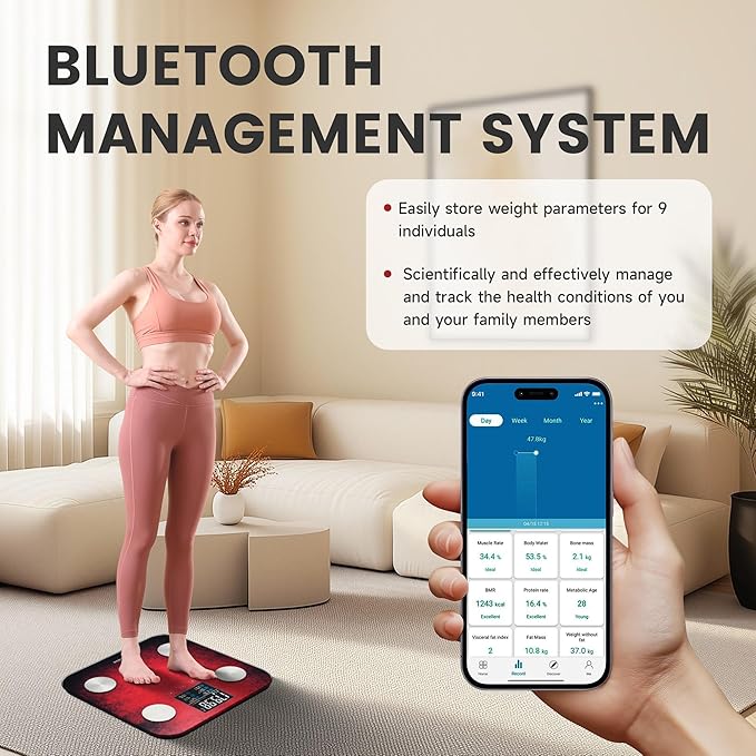 EILISON Highly Advance 2-in-1 Digital & Analog Weighing Scale for Body Weight-400lbs, 4 High Precison GX Sensor Accurate, Thick Tempered Glass, Extra Large Display (red) (Smart Red)