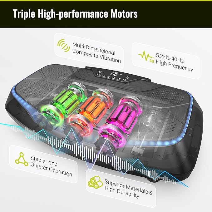 FLYBIRD 4D Vibration Plate 500 LBS Capacity, Oscillation, Linear, Pulsation Vibration Plate Exercise Machine, Triple Motors Vibration Plate for Bone Density Building & Lymphatic Drainage