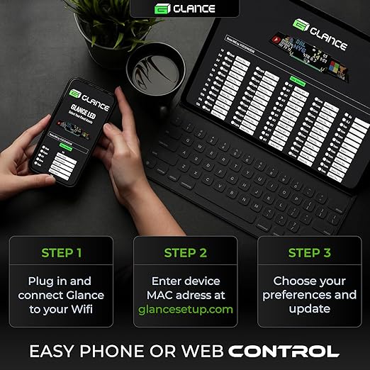 Glance LED Ticker - Customizable LED Display Sports Ticker, LED Display for Man Cave, Stock Market Ticker Display, Sports Score Retro Smart Pixel Display, Weather Display - 10.5"x5.5" Made in USA