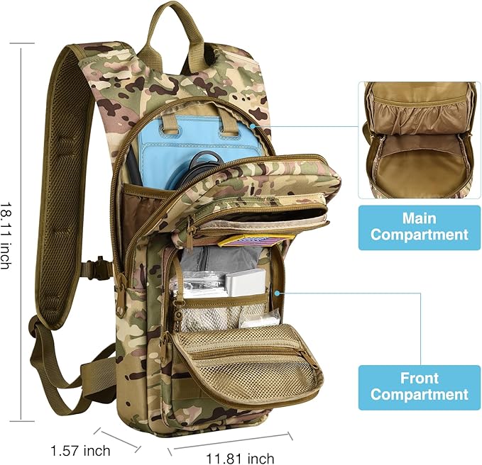 GENILU Tactical Hydration Backpack with 3L Water Bladder, Lightweight Molle Water Backpack Daypack for Men Women