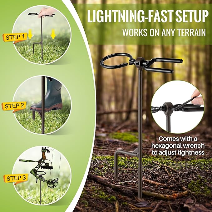 High Performance Portable Archer's Ground Bow Stake with Bowstring Wax, Durable and Versatile, Includes 360° Rotating Fork and Arrow Ring