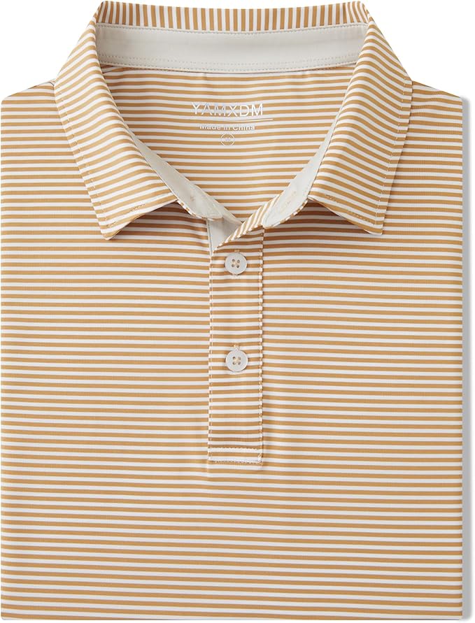 Golf Shirts for Men - Moisture Wicking Short Sleeve Performance Sport Casual Striped Collared Mens Polo Shirt